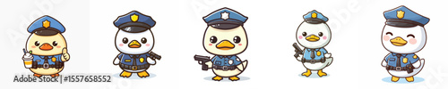 cute duck dressed as police icon set