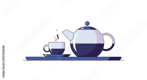 Traditional Ceramic Tea Set with Brewed Hot Beverage and Tray