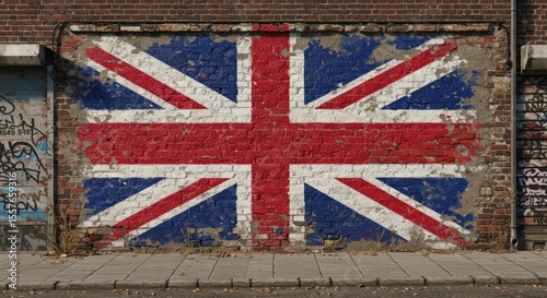 A weathered and distressed Union Jack flag, showing wear and tear.