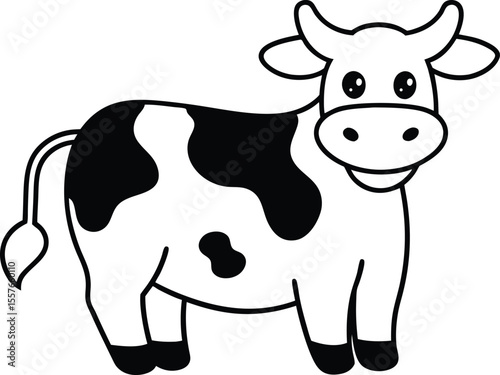 Funny cartoon vector illustration of a happy dairy cow, a cute farm animal perfect for a fun, isolated design