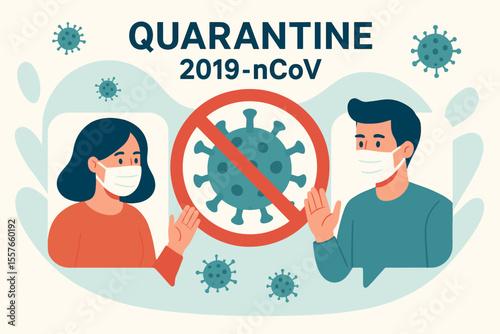 Quarantine Coronavirus 2019-nCoV Prevention Vector. Social Distancing, Online Communication, No Contact, Virus Protection, Pandemic Safety, People Isolated at Home, Stop Spread of Infection