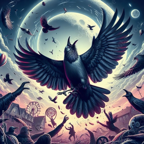 Crows diving and looping in playful