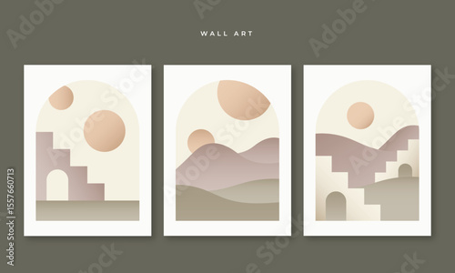 Abstract Bohemian Wall Art: A set of three aesthetically pleasing wall art pieces with a bohemian aesthetic, creating a sense of calm and artistic expression.
