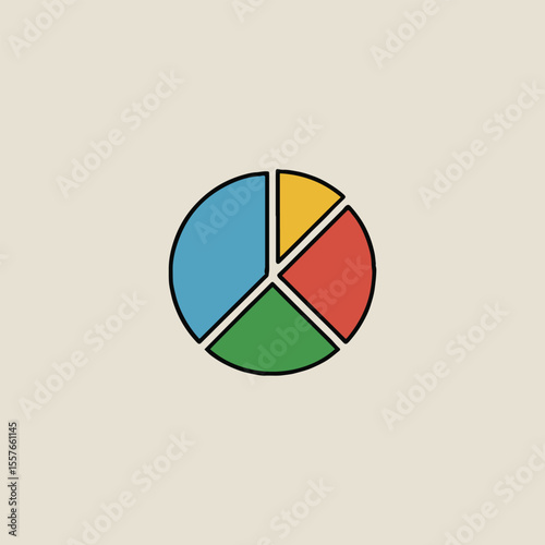 A colorful pie chart with blue green red and yellow segments on a light beige background graphic image