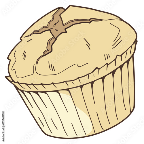 Pale Yellow Muffin with Cracked Brown Top in Paper Liner Illustration cupcake cracked top