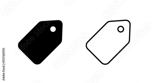 Illustration of two tags, one filled in black and one outlined in black on white