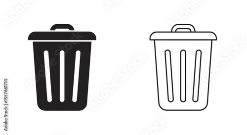 Illustration of two trash cans one solid black and one outlined in black on white background