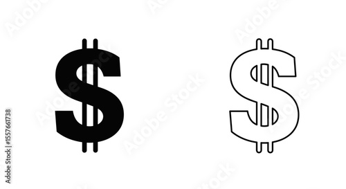 Illustration of two dollar signs one filled in black and one outlined in black color