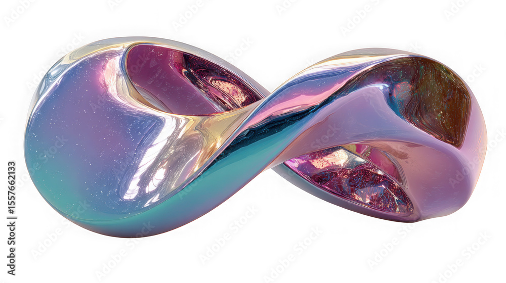 A vibrant iridescent infinity symbol is isolated on transparent background, showcasing its smooth curves and reflective surface A vibrant iridescent infinity symbol is isolated on transparent background, showcasing its smooth curves and reflective surface