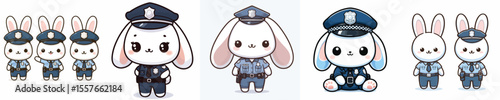 cute rabbit dressed as police icon set