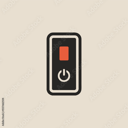 Illustration of a black rectangular power button with an orange square and white power symbol