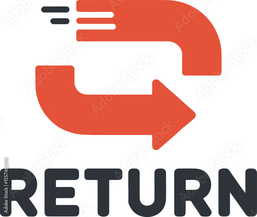 A graphic design featuring an orange return symbol with the word return in dark gray letters below it