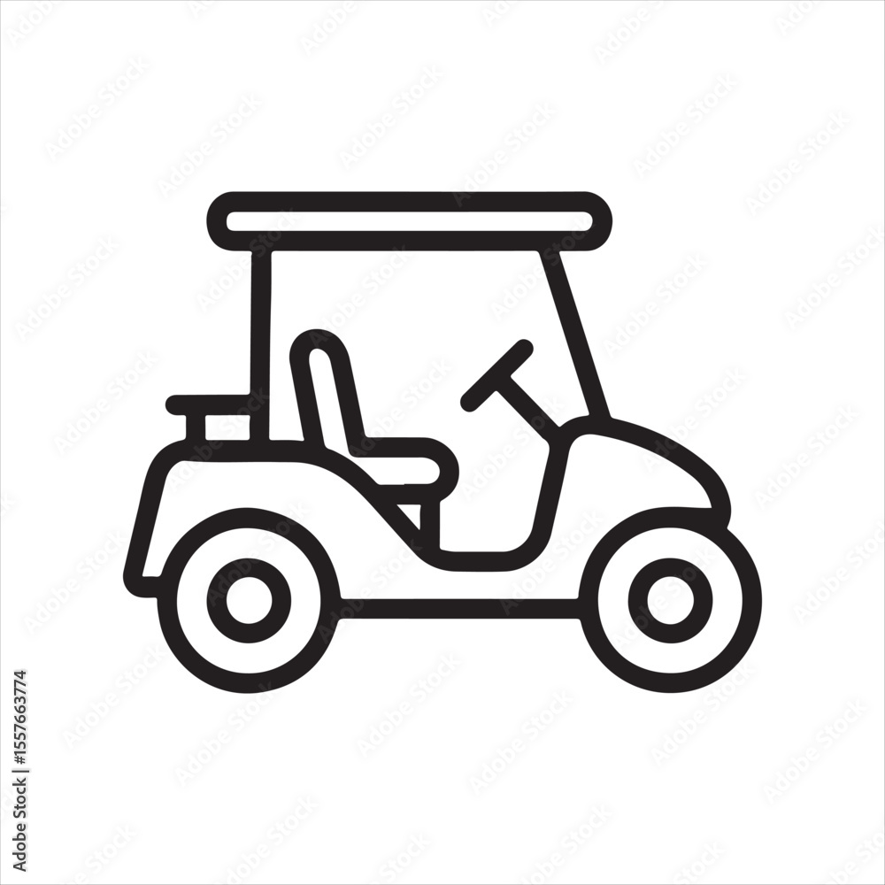 Naklejka premium Modern Minimalist Golf Cart Illustration Vehicle Design and Recreational Transport Golfing Equipment Isolated with Solid Bold Outline Black and White