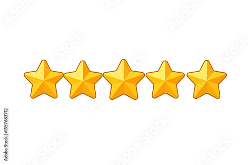 Five stars rating vector icon concept. Golden star symbol for quality review and customer feedback. Excellent service and satisfaction sign. Top performance achievement award.
