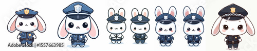 cute rabbit dressed as police icon set