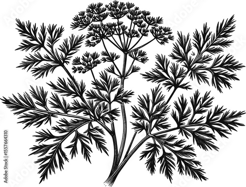 Botanical Dill vintage linework ink sketch hand drawn pen drawing cooking herbs bunch vector illustration background
