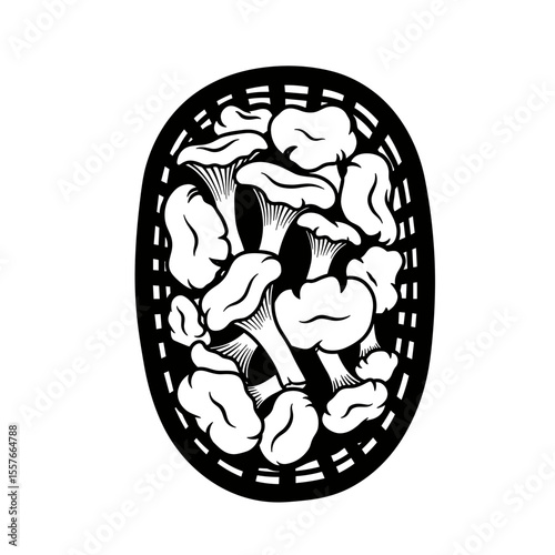 Mushrooms in basket black silhouette for food and organic design
