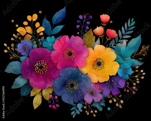 Colorful floral wreath on black background