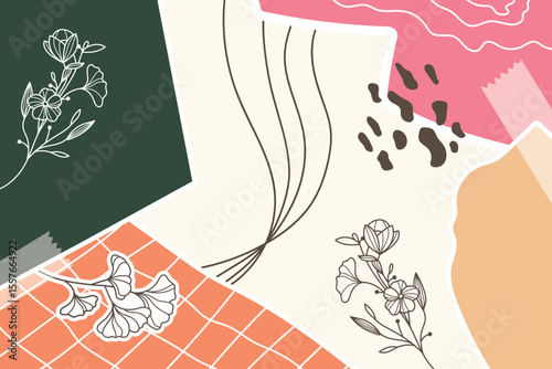 Artistic Composition: A sophisticated and visually striking flat lay composition of diverse elements and patterns, showcasing a modern and eye-catching aesthetic.