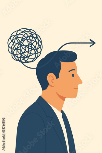 Abstract metaphor of tangled thoughts unraveling to clarity. Business problem solving, mental health, finding solutions, confusion to order, stress management, modern flat vector illustration