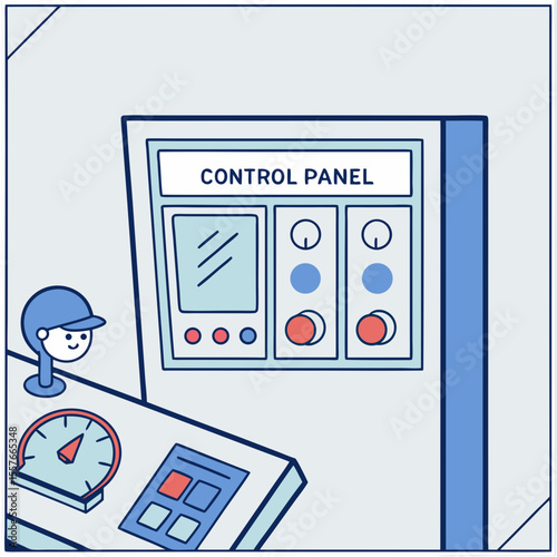 Light Blue and Coral Control Panel Interface with Gauges and Buttons Cartoon Illustration vector