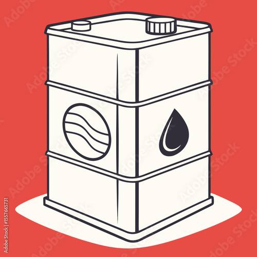 White Fuel Tank Icon Illustration Dark Gray Outline Red Background Oil Drop Symbol Wavy Lines Graphic Design Element