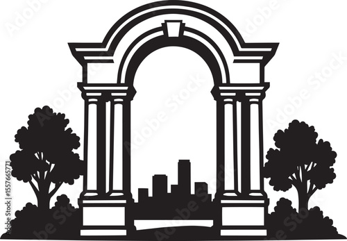 Elegant Roman Archway Silhouette with Cityscape View