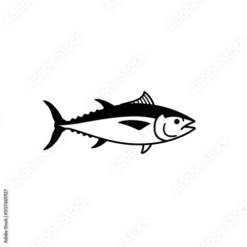 Illustration of a black and white tuna fish design silhouette