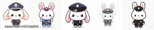 cute rabbit dressed as police icon set