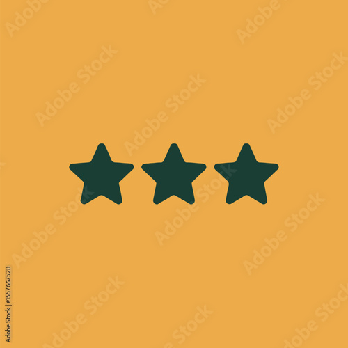 Three dark green stars aligned horizontally against a solid yellow orange colored background simple design