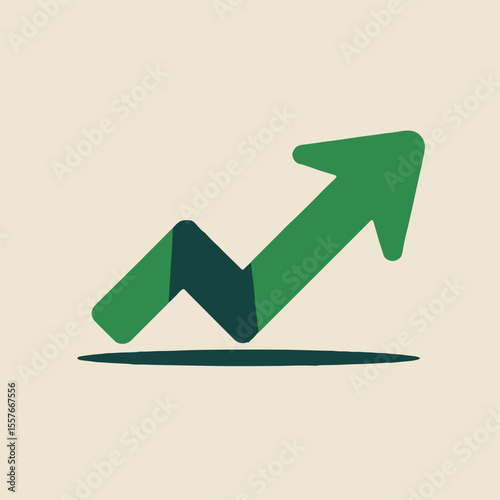 A simple illustration of a green upward trending arrow on a beige background with a dark green line