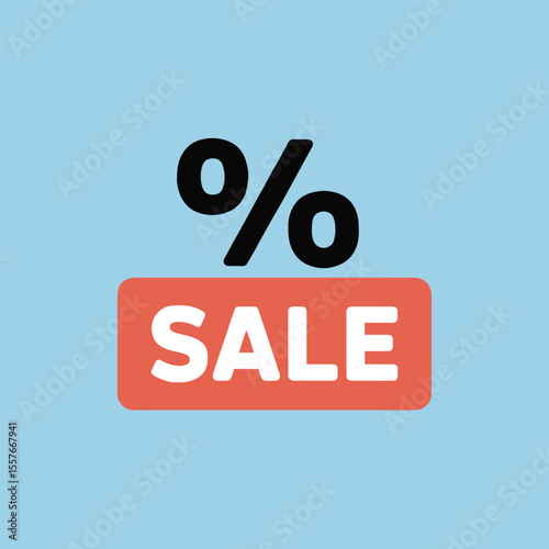 A promotional sale image with a percentage symbol and sale text on a coral colored rectangle box