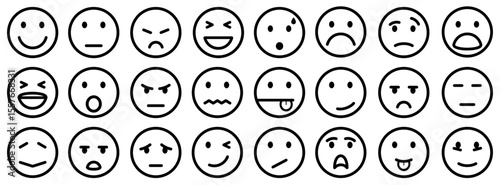 Cartoon emoticons, set smiley emotion, smilies - vector