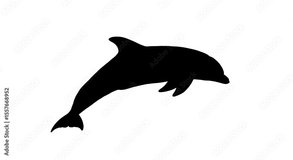 Fototapeta premium A black silhouette of a dolphin gracefully jumping against a white backdrop.