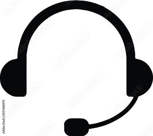 Illustration of a black headset with microphone on a white background for customer service support