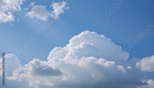 a serene day with a large, fluffy white cloud dominating the sky. the cloud is centered in the frame, its edges softened by the clear blue backdrop