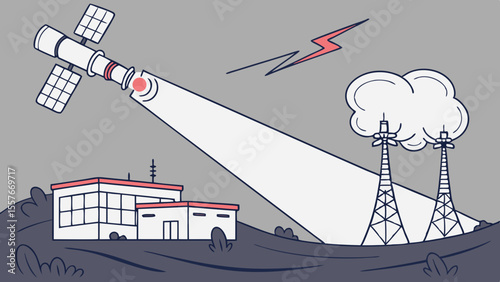 vector illustration of an electric power station with power lines