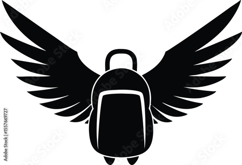  flying backpack with wings symbol of imagination silhouette vector