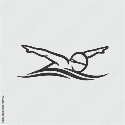Stylized silhouette of a swimmer performing the butterfly stroke with water splashes