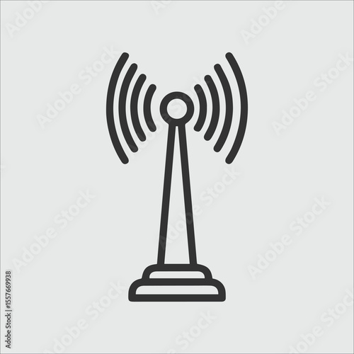 Simple black outline icon of a radio tower broadcasting signals on a light gray background