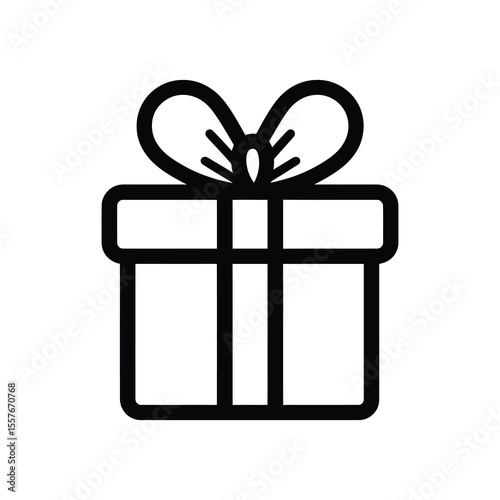 Simple line drawing depicts gift box with bow and transparent background