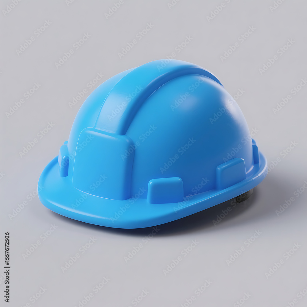 Fototapeta premium Light Blue Safety Helmet, Hard Hat, Construction Worker Protection Gear, 3D Render, Studio Shot on Gray Background