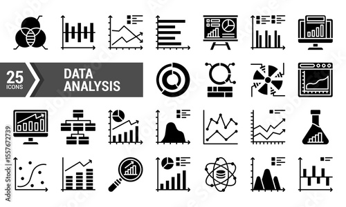 A set of 25 data analysis glyph icons for your next project.