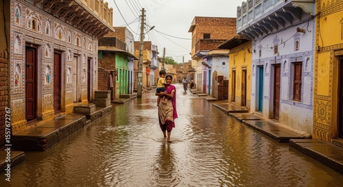 Rajasthan Village Flooded After Heavy Rain – Monsoon Alert Visual