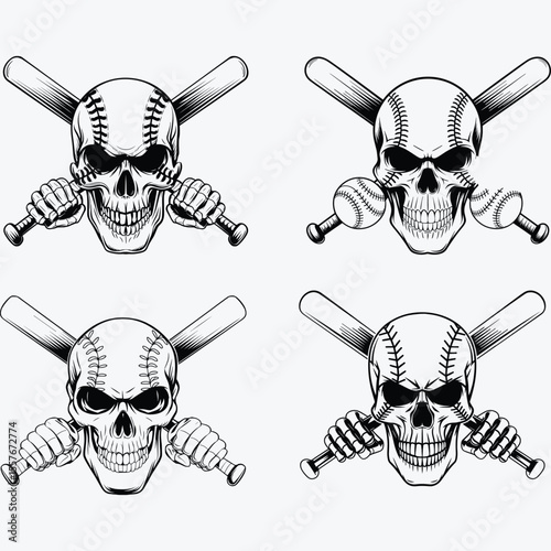 Baseball Skull with Crossed Bats Svg , Softball Skull Svg , Skull Svg , Baseball Svg , Skull baseball Svg , Baseball Mom Svg