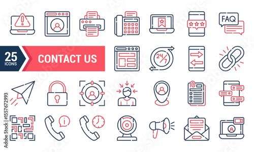 25 Contact Us Icons - Modern Line Design for Websites and Apps.