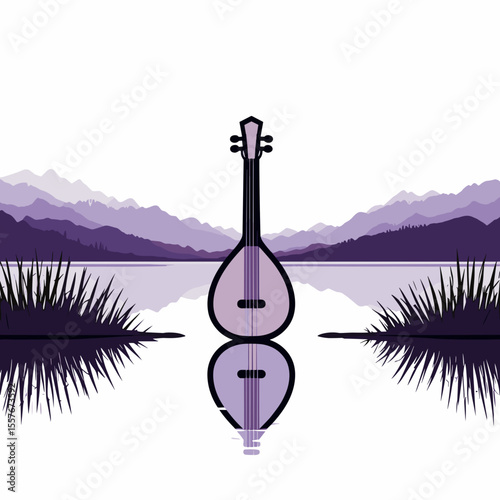 Minimalist illustration of domra reflected in water of calm lake