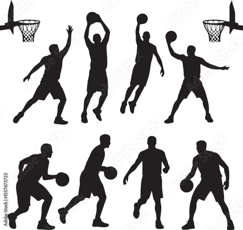 Basketball Dunk Silhouette in Action

Player Dribbling the Ball Vector Design

Slam Dunk Sports Silhouette Scene

Street Basketball Game Silhouette Art

Basketball Shooter in Motion Vector