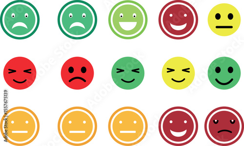 Colorful Rating Meters Set with Emotion Faces Vector