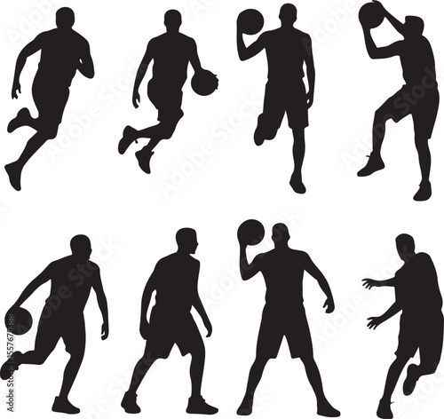 Player Dunking Basketball Silhouette

Basketball Dribbling Action Vector

Jump Shot Silhouette of Basketball Player

Basketball Hoop and Ball Vector Art

Fast Break Basketball Scene Silhouette